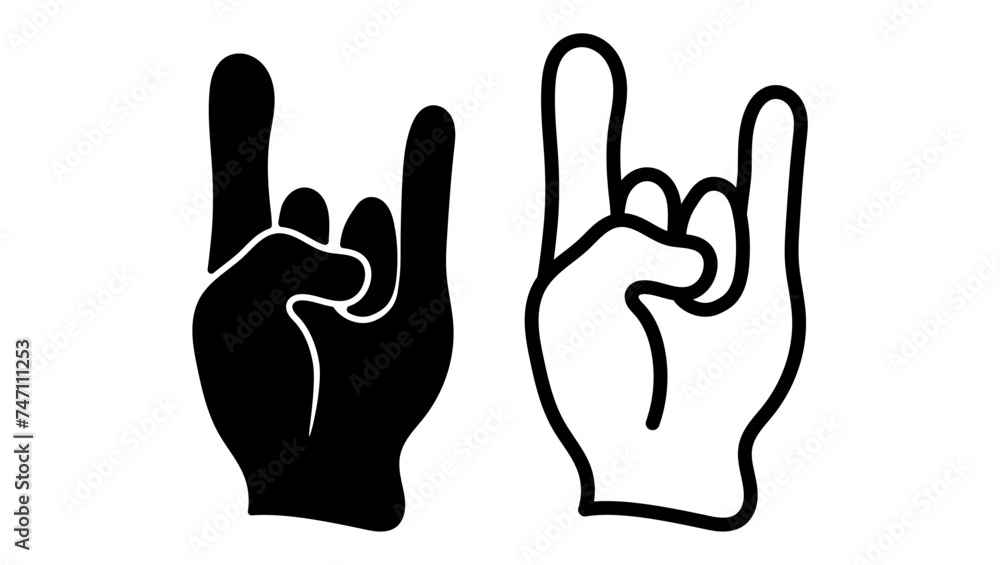 Rock On Hand Sign, black isolated silhouette Rock On Hand Sign, black isolated silhouette