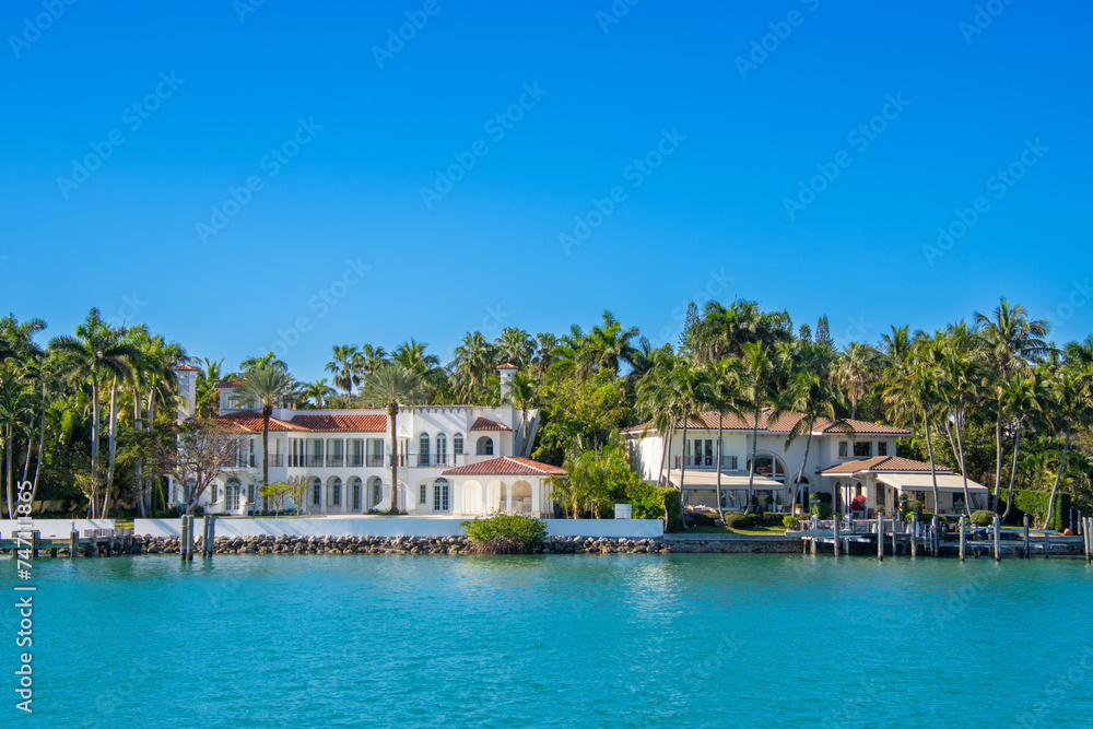 Architecture along the south canal of Miami in Florida, USA