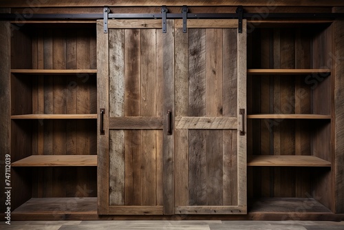Rustic Drawer Unit Contrasting Barn Door Wall in Home Interiors