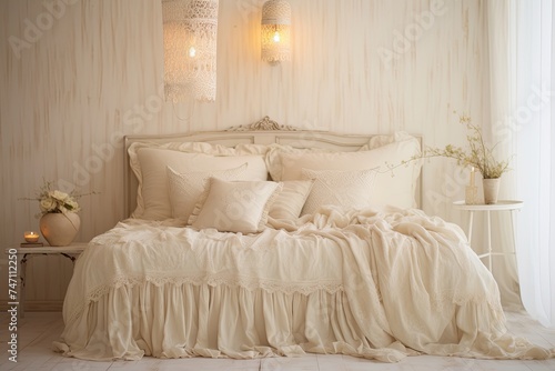 Beige Wall Shabby Chic Bedroom Inspirations with Chic Pendant Lamp