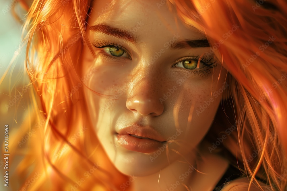 girl with colored hair. overall plan. A hyper-realistic photo on a plain background of warm shades. girl with colored hair. overall plan. A hyper-realistic photo on a plain background of warm shades.