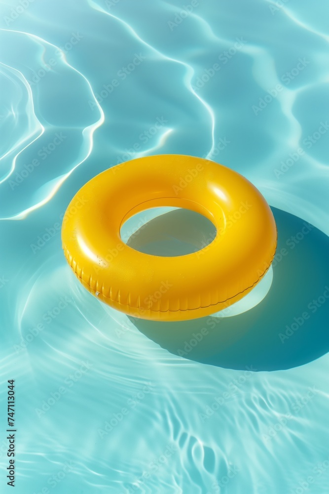 yellow swimming pool ring float in blue water. concept color summer. vertical photo yellow swimming pool ring float in blue water. concept color summer. vertical photo