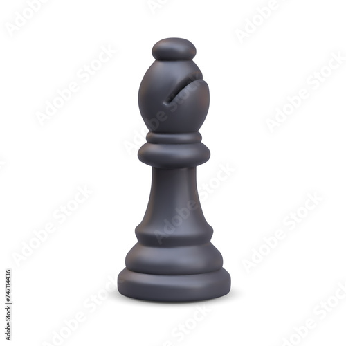 Black chess piece, bishop. Realistic element of popular intellectual game