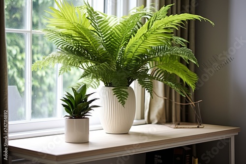 Tropical Plant Office: Classic Elegance Home Decor with Fern Table Accents © Michael