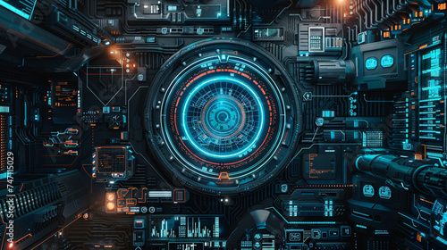 Design a unique backdrop background for a sci-fi setting, showcasing an industrial landscape filled with innovative machinery and futuristic technology