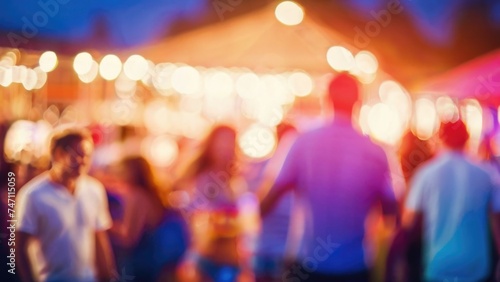 Defocused People is having a beach party at night in the summer event festival vacation on a blurred background
