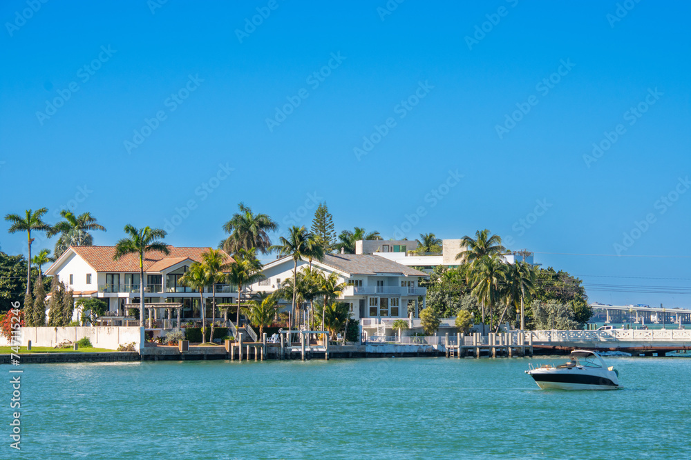 Architecture along the south canal of Miami in Florida, USA