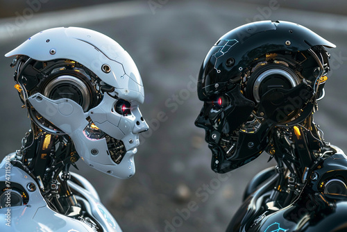The robots represent opposite sides of a moral spectrum photo