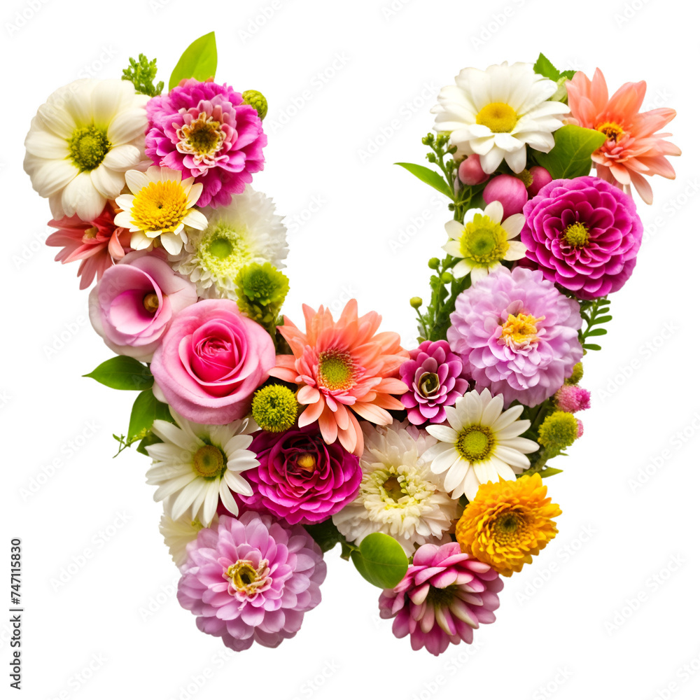 Floral Alphabet Letter W, flowers Bouquet isolated on transparent background Floral Alphabet Letter W, flowers Bouquet isolated on transparent background