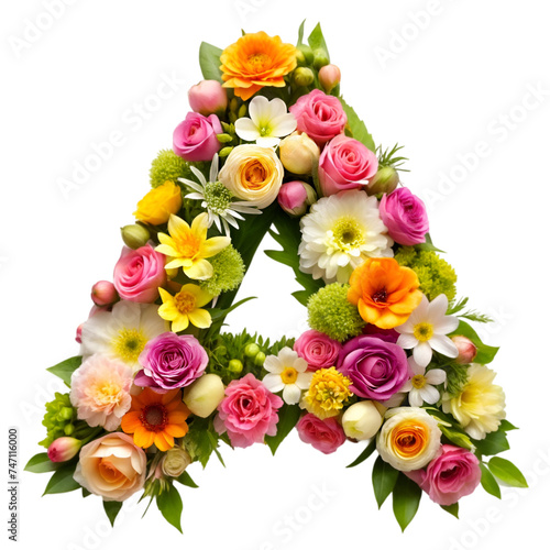 Floral Alphabet Letter A  Flowers Bouquet isolated on transparent background