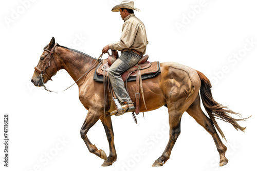 Cowboy Riding Horse on Isolated Background