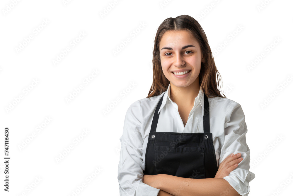 Confident Female Chef in Apron Smiling on White Background Confident Female Chef in Apron Smiling on White Background