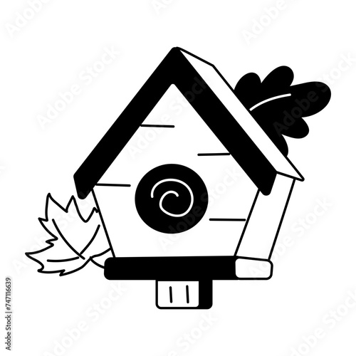Easy to edit doodle icon of birdhouse 