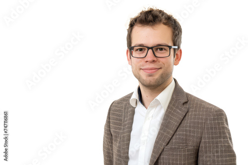 Friendly Young Professional Smiling - Casual Businessman in Glasses on White Background