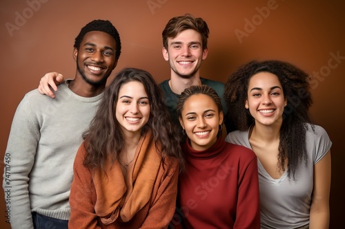 multi ethnic large group of people looking at camera