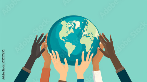 Vector illustration Diversity hand hold the world globe , Earth day, Environmental day , Save the earth. photo