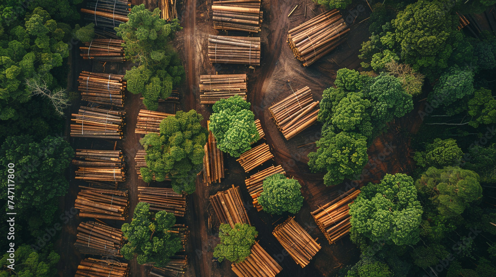 A sustainable wood products company committed to sourcing timber from responsibly managed forests practicing sustainable forestry practices and promoting transparency and traceability - obrazy, fototapety, plakaty 