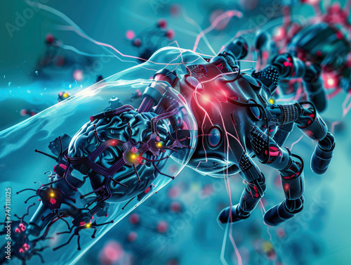Nanobots in action within a human organ, a glimpse into the future of non-invasive medical treatments