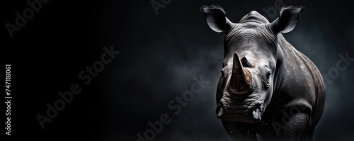 African huge rhino on black background