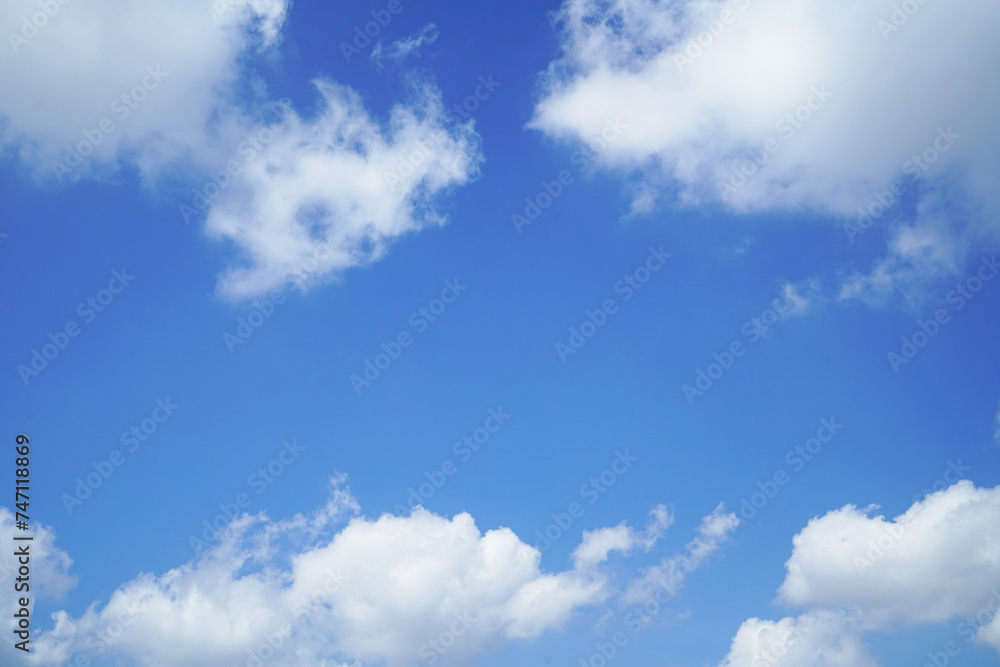 Blue Sky and White Clouds in Summer with copy space for text , Nature background