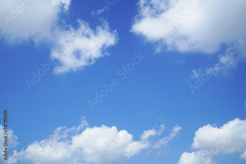 Blue Sky and White Clouds in Summer with copy space for text   Nature background