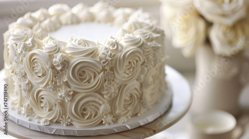 White wedding cake decorated.