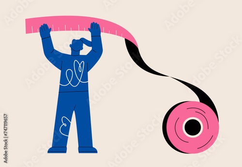 Woman holding a measuring tape. Colorful vector illustration