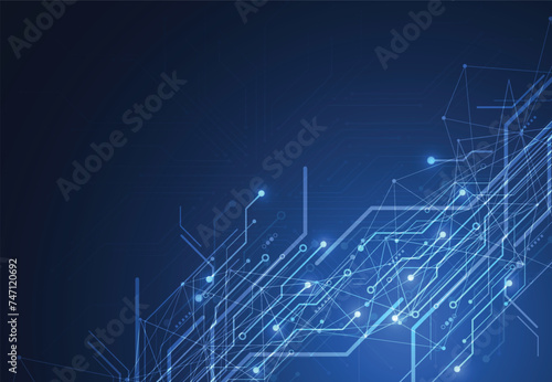 Abstract background with technology circuit board texture. Electronic motherboard illustration. Communication and engineering concept. Vector illustration