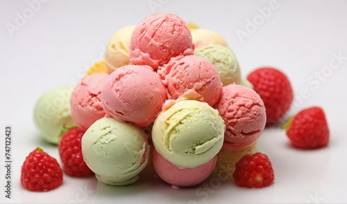 Tasty tutti frutti ice-cream single round ball top view on a white background photo