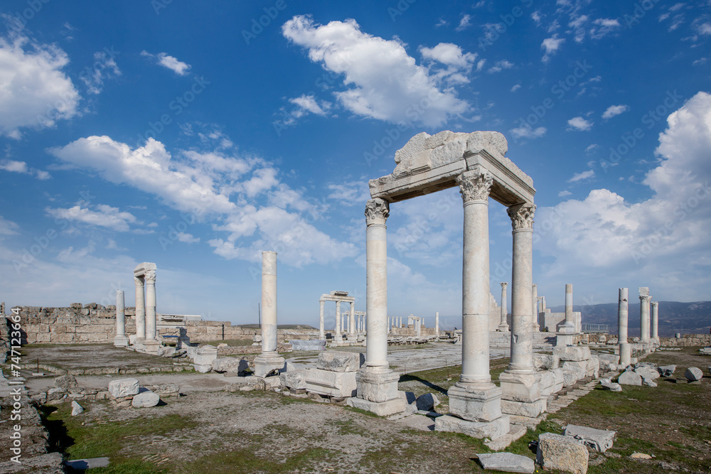 Roman ruins in the ancient city of Laodicea in Turkey - Denizli, Asia Minor..​