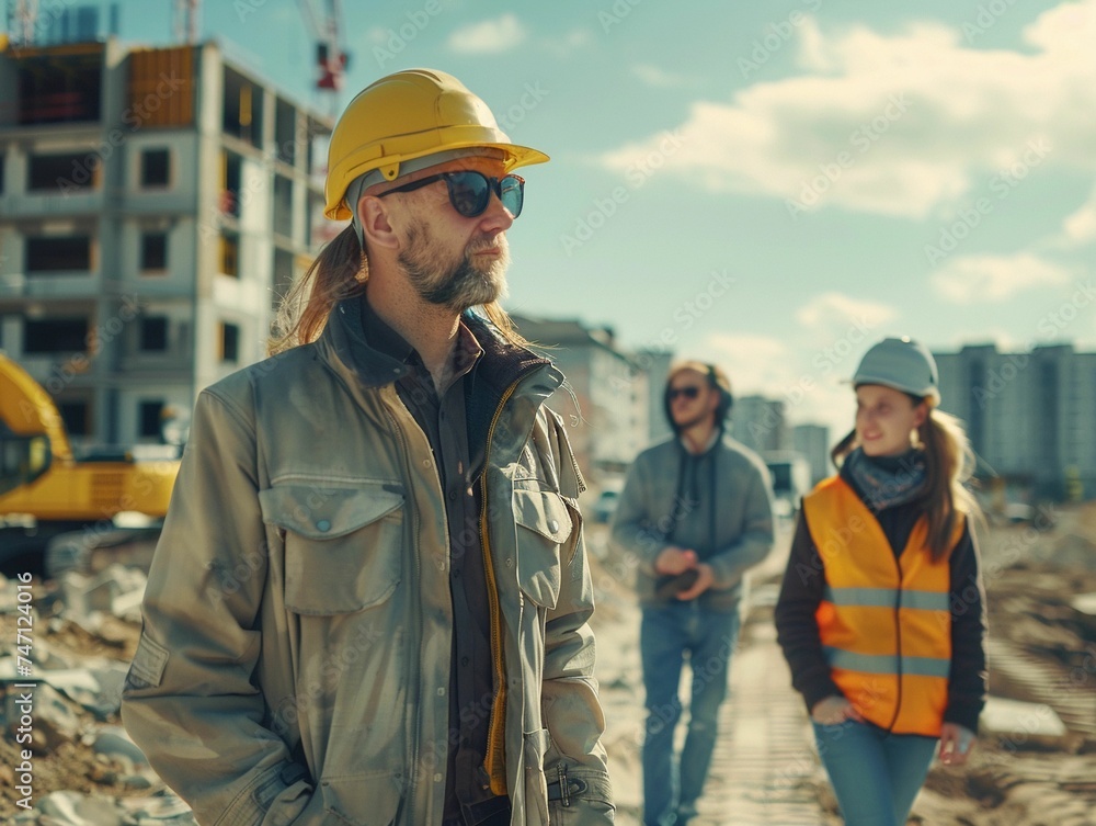 Fototapeta premium Diverse Team of Male And Female Walking in The Construction Site