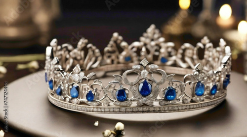 crown with colorful jewels and luxurious bangles with nicely luxurious design abstract jewels and silver background of the ladies things for beauty 