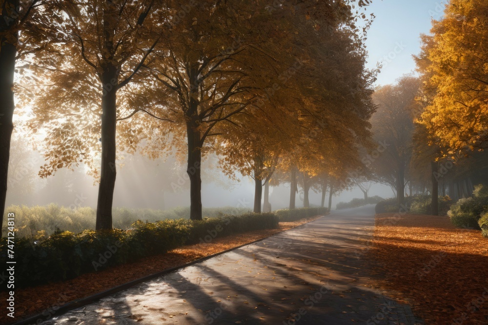 Naklejka premium Fall Foliage: Tranquil Pathway