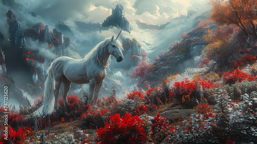 fantasy magical unicorn horse with natural background