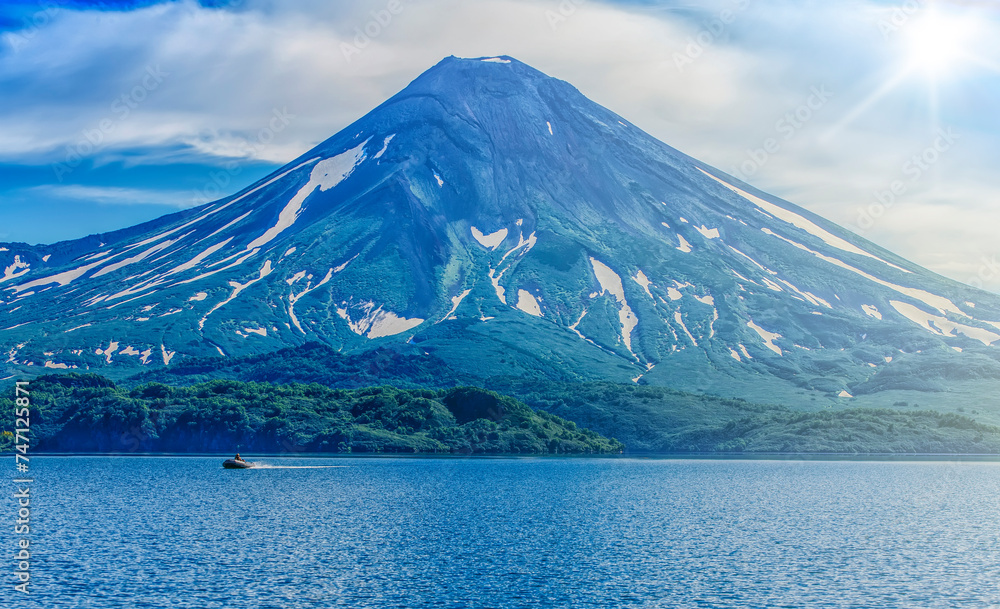 Picturesque summer volcanic landscape of Kamchatka Peninsula: