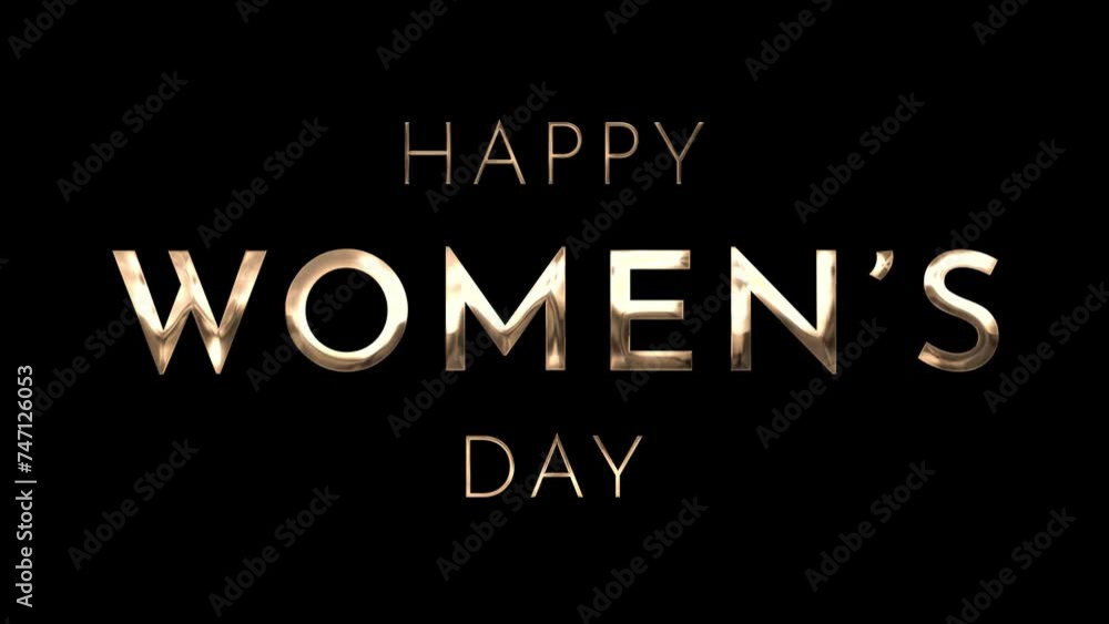 Happy Women's Day animation with reveal blur text effect using gold font and black background. Perfect for Women's Day celebrations around the world. 4k video greeting card. Happy Women's Day animation with reveal blur text effect using gold font and black background. Perfect for Women's Day celebrations around the world. 4k video greeting card.