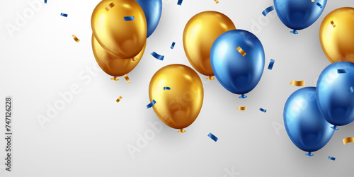 Celebration background with beautifully arranged blue balloons. Vector 3D illustration design