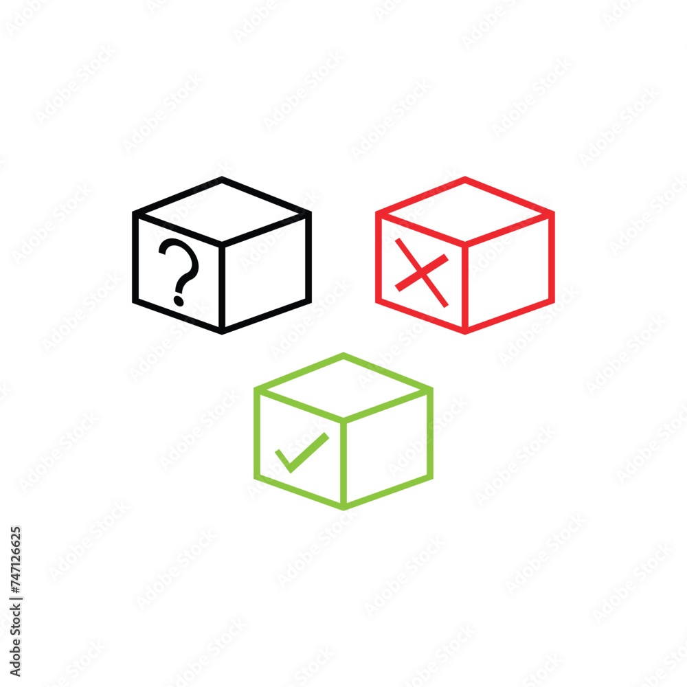 Unknown box, rejected box, and approved box icons Unknown box, rejected box, and approved box icons