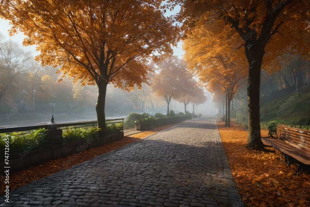 Fototapeta premium Fall Foliage: Tranquil Pathway
