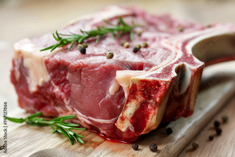 Prime Raw Ribeye Steak with Rosemary and Peppercorns