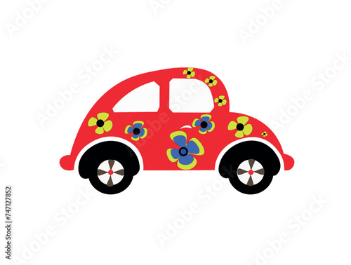 Vector hippie beetle car isolated on white. EPS available..  Vectorized illustration of the hippie beetle bug. Beetle car vector illustration