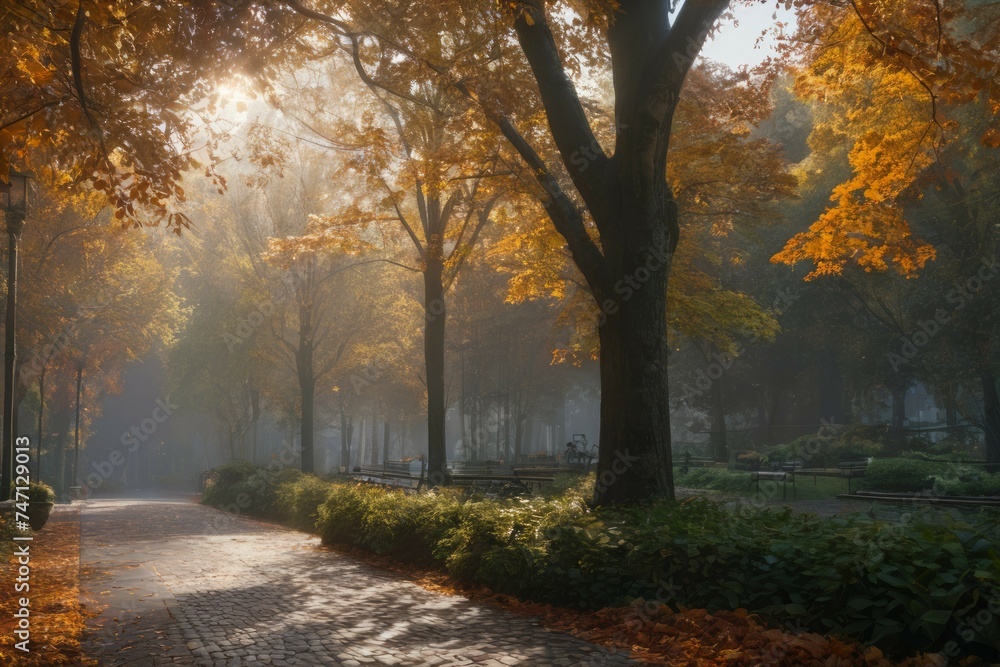 Naklejka premium Fall Foliage: Tranquil Pathway