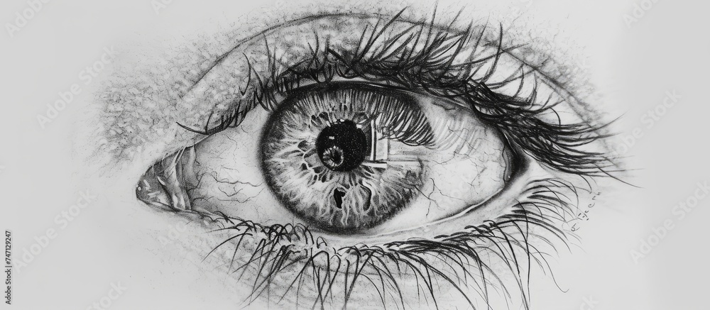 [Expressive Eye Illustration Drawing in Black and White] - obrazy, fototapety, plakaty 
