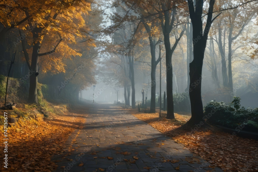 Naklejka premium Fall Foliage: Tranquil Pathway