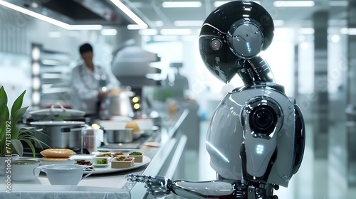 Fototapeta Naklejka Na Ścianę i Meble -  Robot Serving Food in a Restaurant