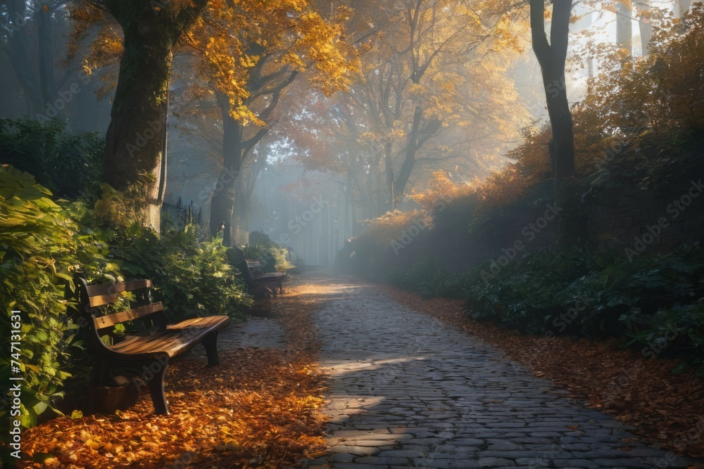 Naklejka premium Fall Foliage: Tranquil Pathway