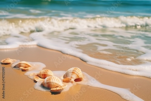 Seashore scene with shells on the sandy beach... seashore scene with shells on the sandy beach. © Ksenia Belyaeva