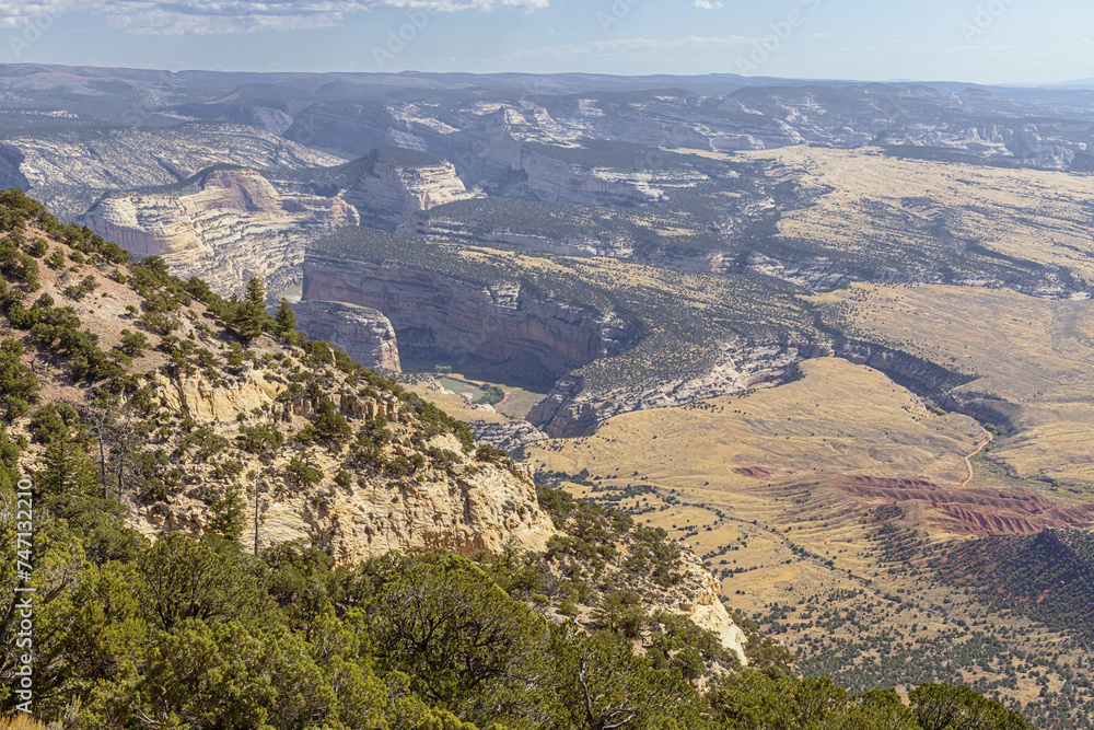 The confluence of the Green River and the Yampa River, seen from Echo Park Overlook in the Dinosaur National Monument