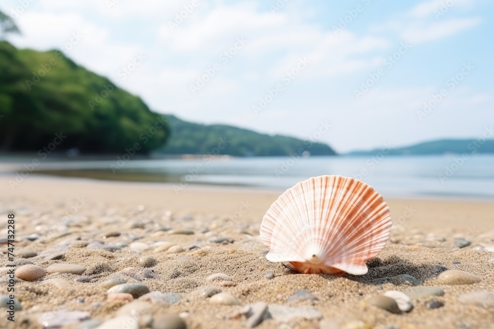 Stunning seashell washed up on the delicate sand of a dazzling beachfront setting Stunning seashell washed up on the delicate sand of a dazzling beachfront setting