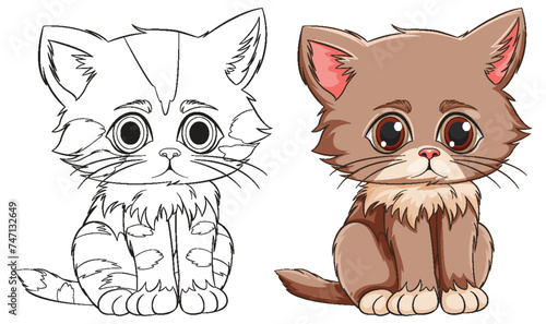 Black and white and colored kitten illustrations